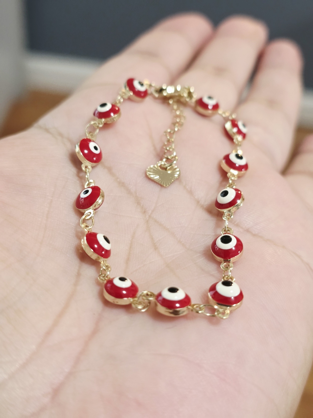 14k Gold Plated Red Evil Eye Chain Bracelet with Gold Accents - Women Jewelry
